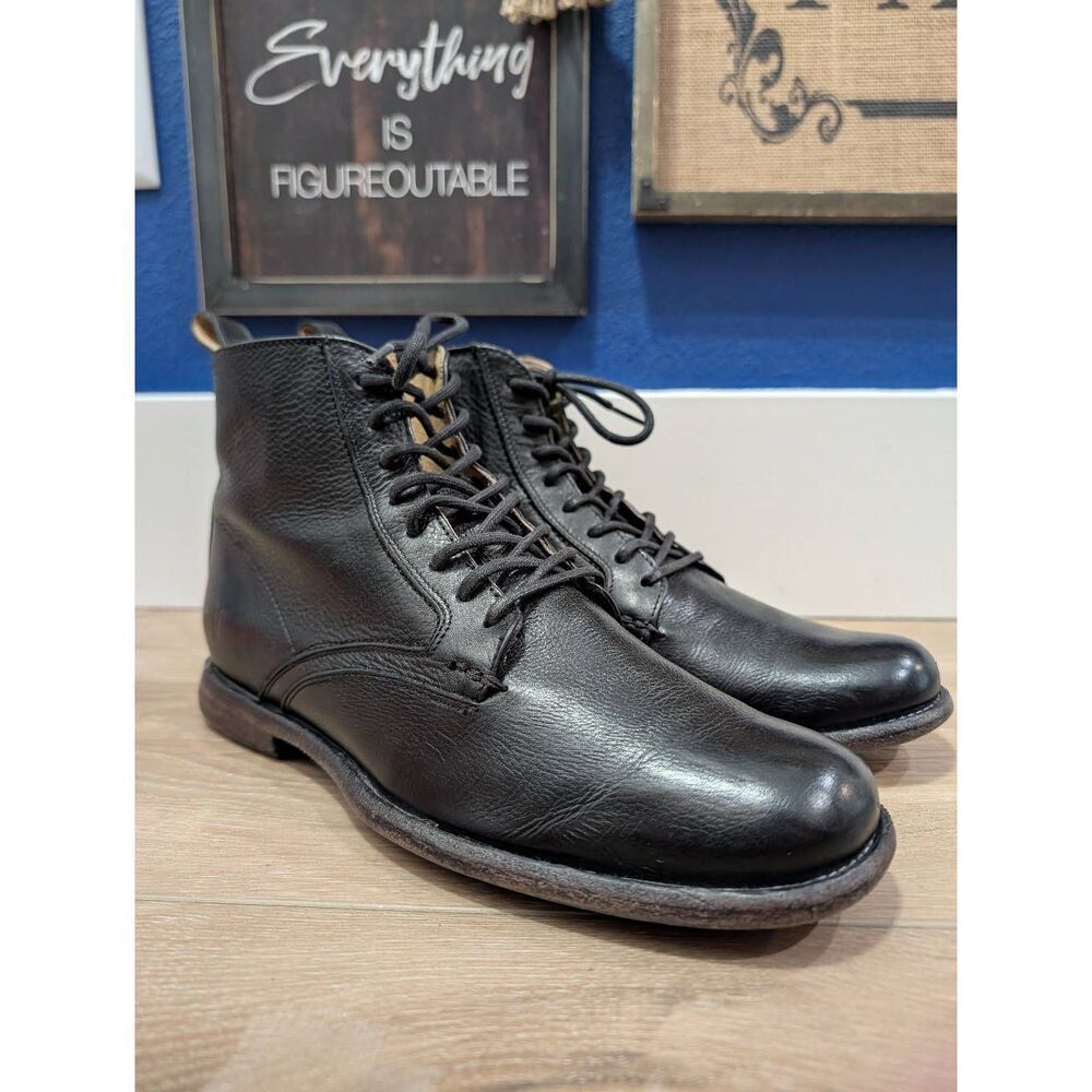 Frye Black Pebbled Leather Phillip Lace-Up Boots Mens 8.5 D Mexico